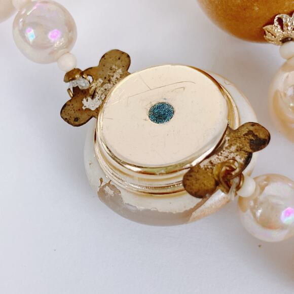 Vintage 1950s Mid Century Glass Bead Statement Necklace Cream Brown Chunky READ - Picture 9 of 13